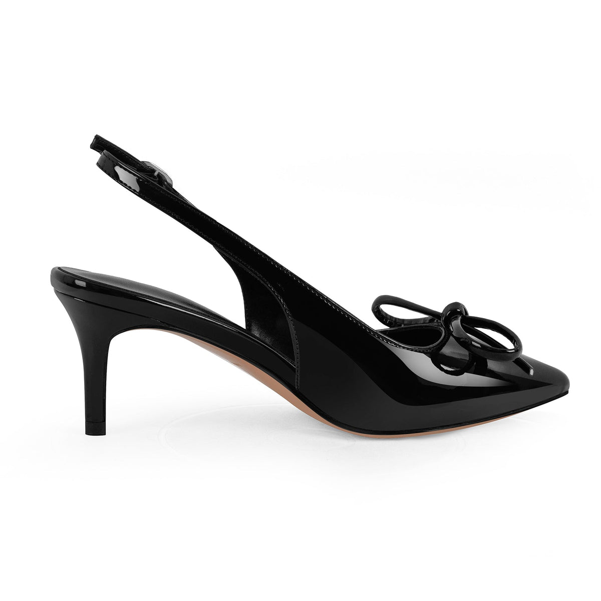 Bow Pointed Toe Patent Leather Slingback Pumps - Onlymaker