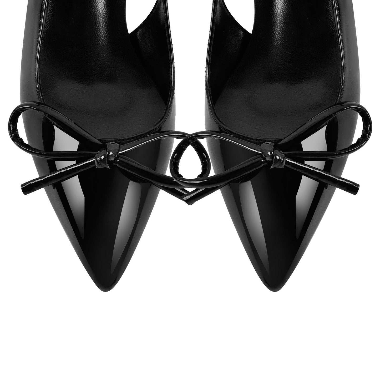 Bow Pointed Toe Patent Leather Slingback Pumps - Onlymaker