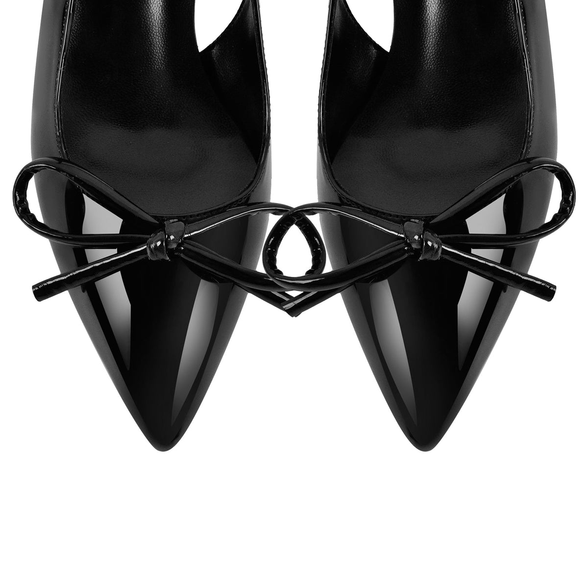 Bow Pointed Toe Patent Leather Slingback Pumps - Onlymaker