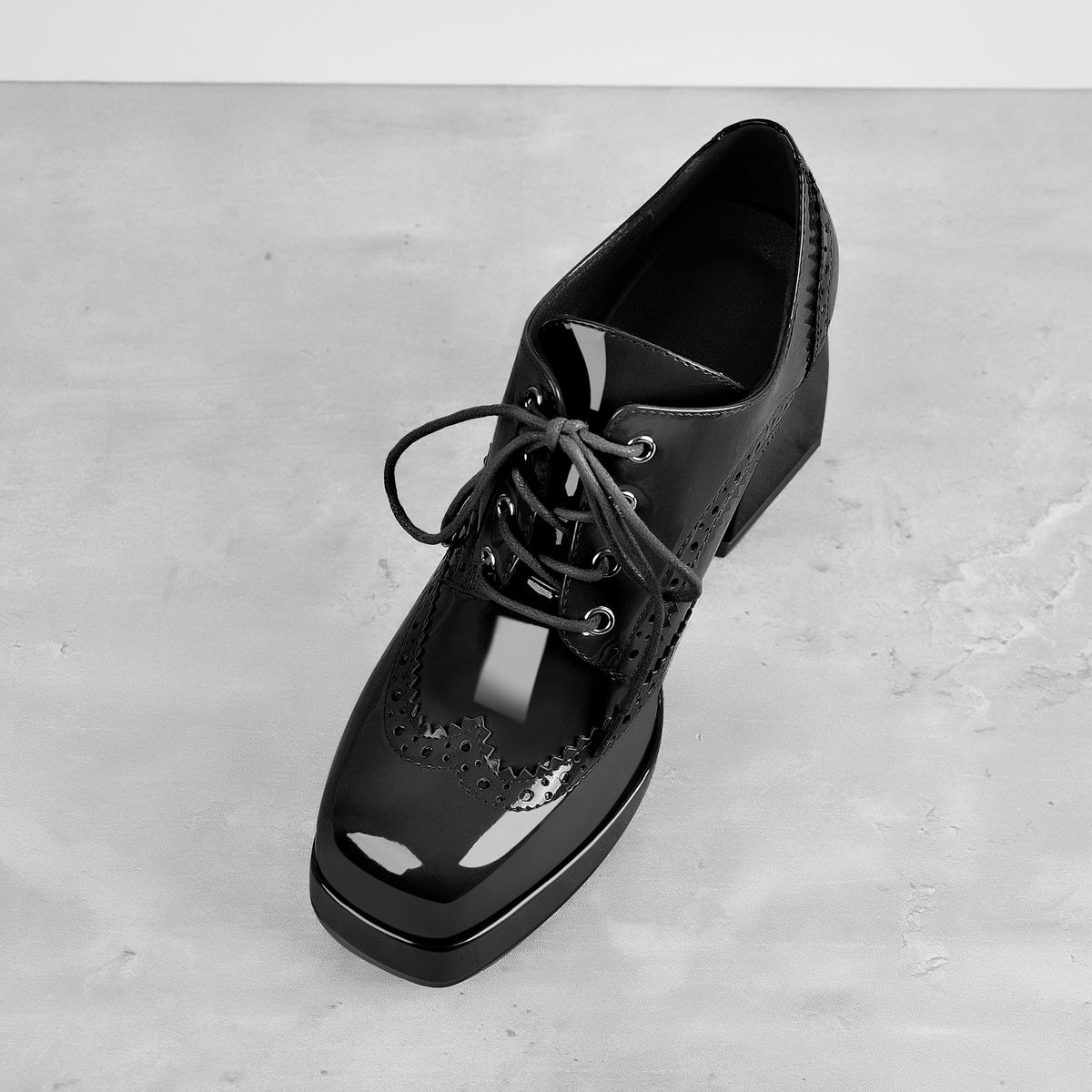 Patent Square Toe Chunky Heel Pumps - Onlymaker