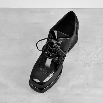Patent Square Toe Chunky Heel Pumps - Onlymaker