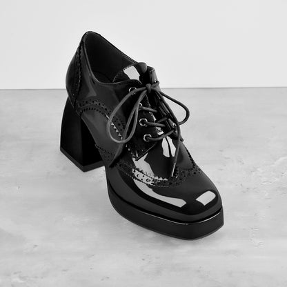 Patent Square Toe Chunky Heel Pumps - Onlymaker