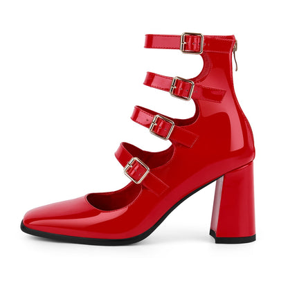 Square Toe Multi Buckle Strap Pumps - Onlymaker