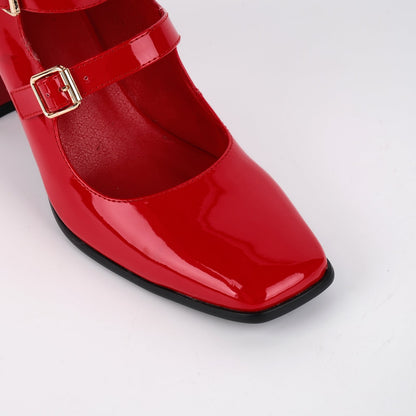 Square Toe Multi Buckle Strap Pumps - Onlymaker