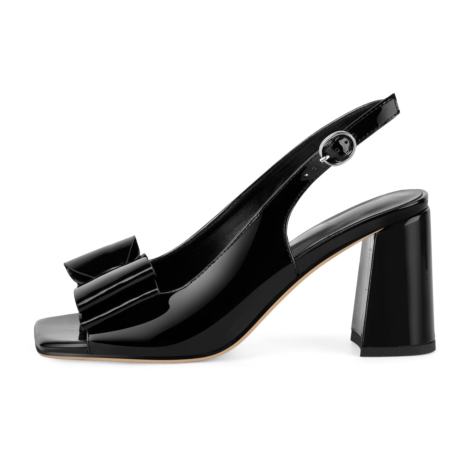 Open Toe Bow Slingback Chunky Heel Pumps - Onlymaker