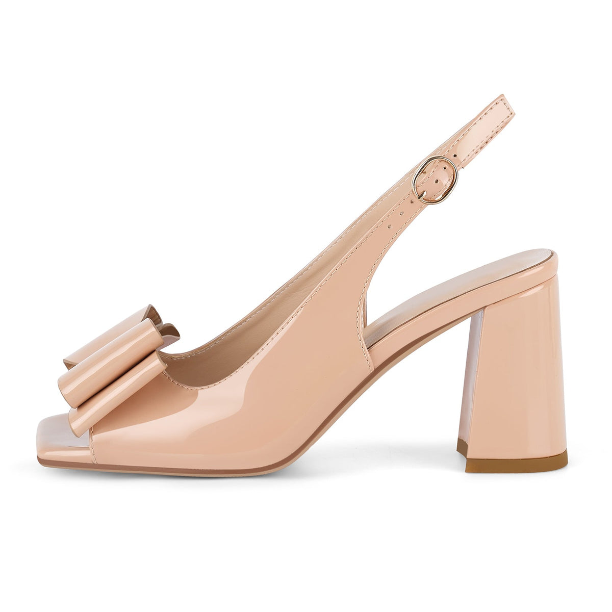 Open Toe Bow Slingback Chunky Heel Pumps - Onlymaker