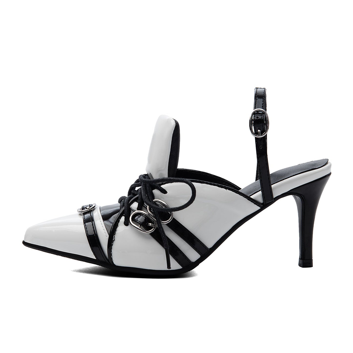 Pointed Toe Buckle Lace-up Sporty Slingback Pumps - Onlymaker