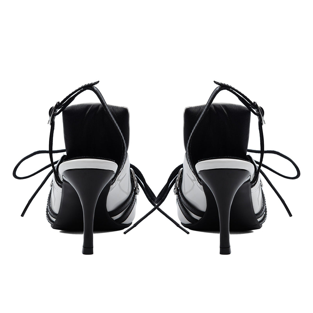 Pointed Toe Buckle Lace-up Sporty Slingback Pumps - Onlymaker