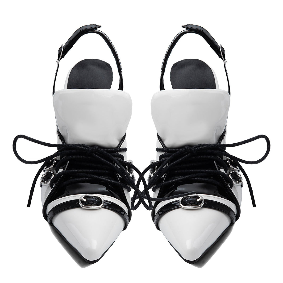 Pointed Toe Buckle Lace-up Sporty Slingback Pumps - Onlymaker