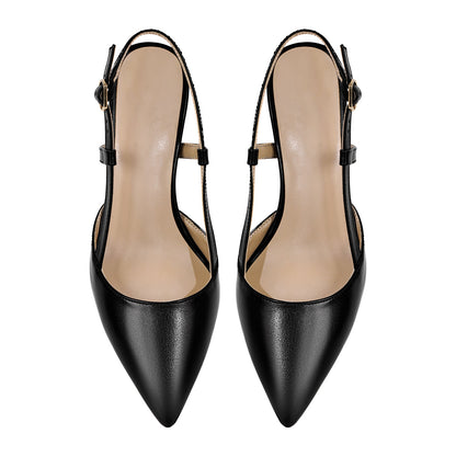 Pointed Toe Kitten Heel Slingback Pumps - Onlymaker