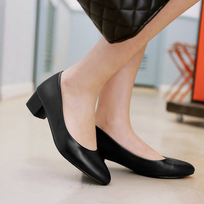 Pointed Toe Chunky Heel Basic Pumps - Onlymaker