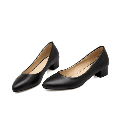Pointed Toe Chunky Heel Basic Pumps - Onlymaker