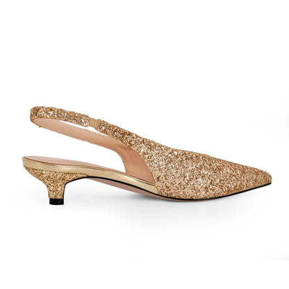 Glitter Pointed Toe Kitten Heel Slingback Pumps - Onlymaker