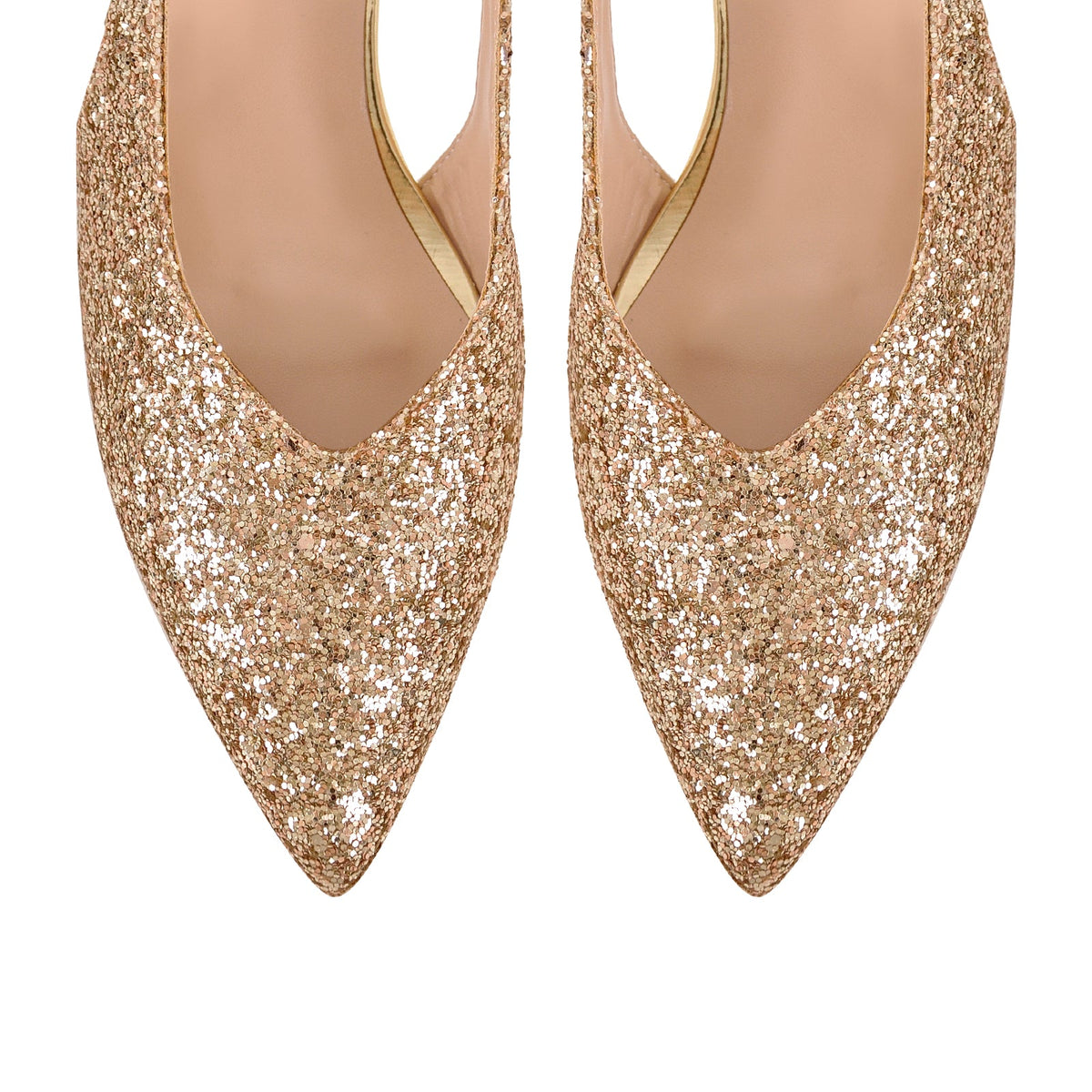 Glitter Pointed Toe Kitten Heel Slingback Pumps - Onlymaker