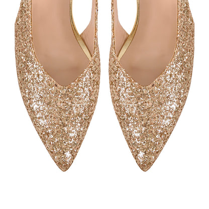 Glitter Pointed Toe Kitten Heel Slingback Pumps - Onlymaker