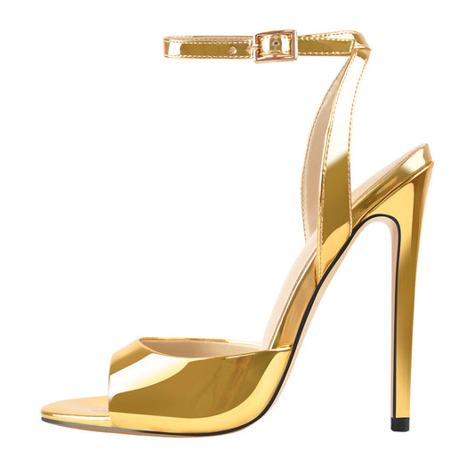 Gold Round Toe Strap High Heel Stilettos Sandals - Onlymaker