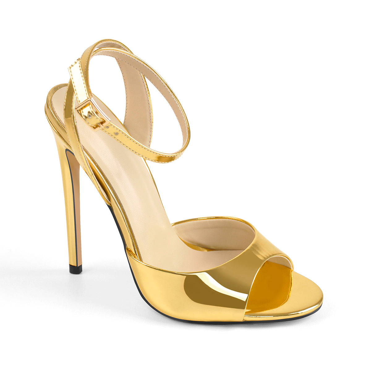 Gold Round Toe Strap High Heel Stilettos Sandals - Onlymaker