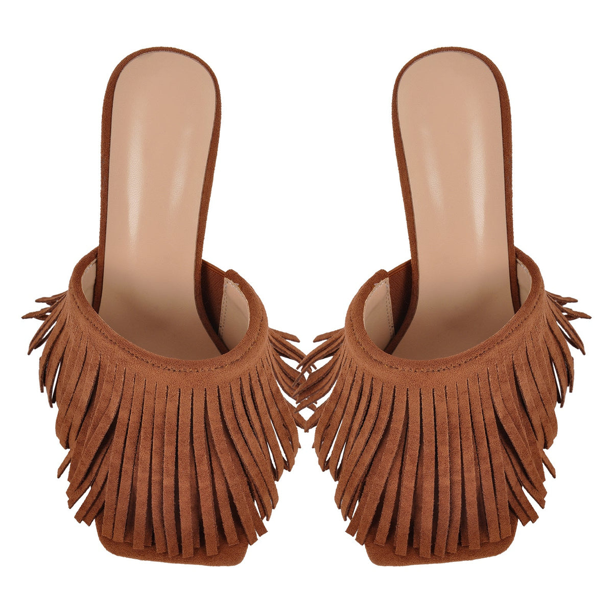 Square Toe Fringe Stiletto Mules - Onlymaker