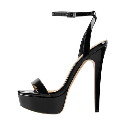 Round Toe Ankle Strap Platform Stiletto Sandals - Onlymaker