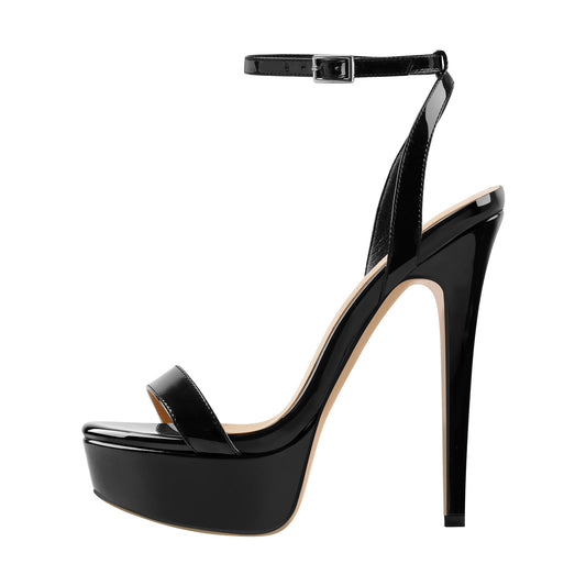 Round Toe Ankle Strap Platform Stiletto Sandals - Onlymaker