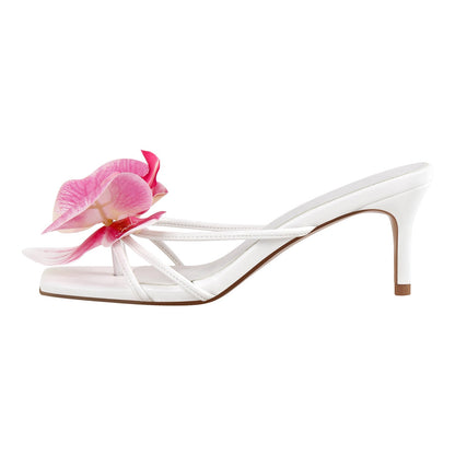Flower Square Toe Thong Sandals Mules - Onlymaker