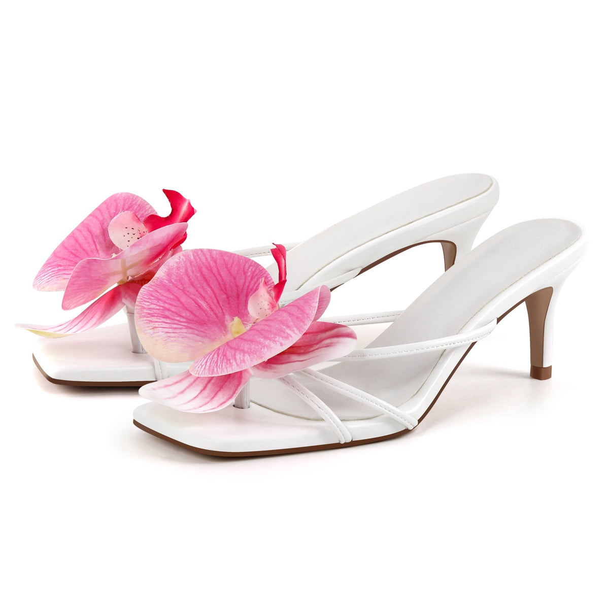 Flower Square Toe Thong Sandals Mules - Onlymaker