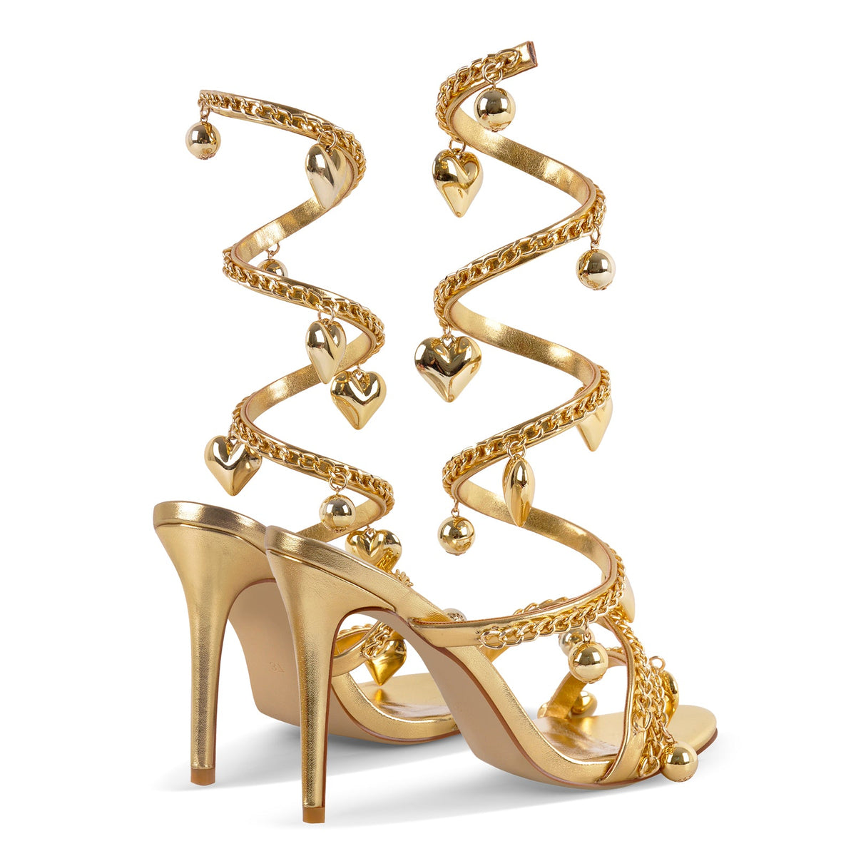 Gold Pendant Metal Chain Wrap Strap Sandals - Onlymaker