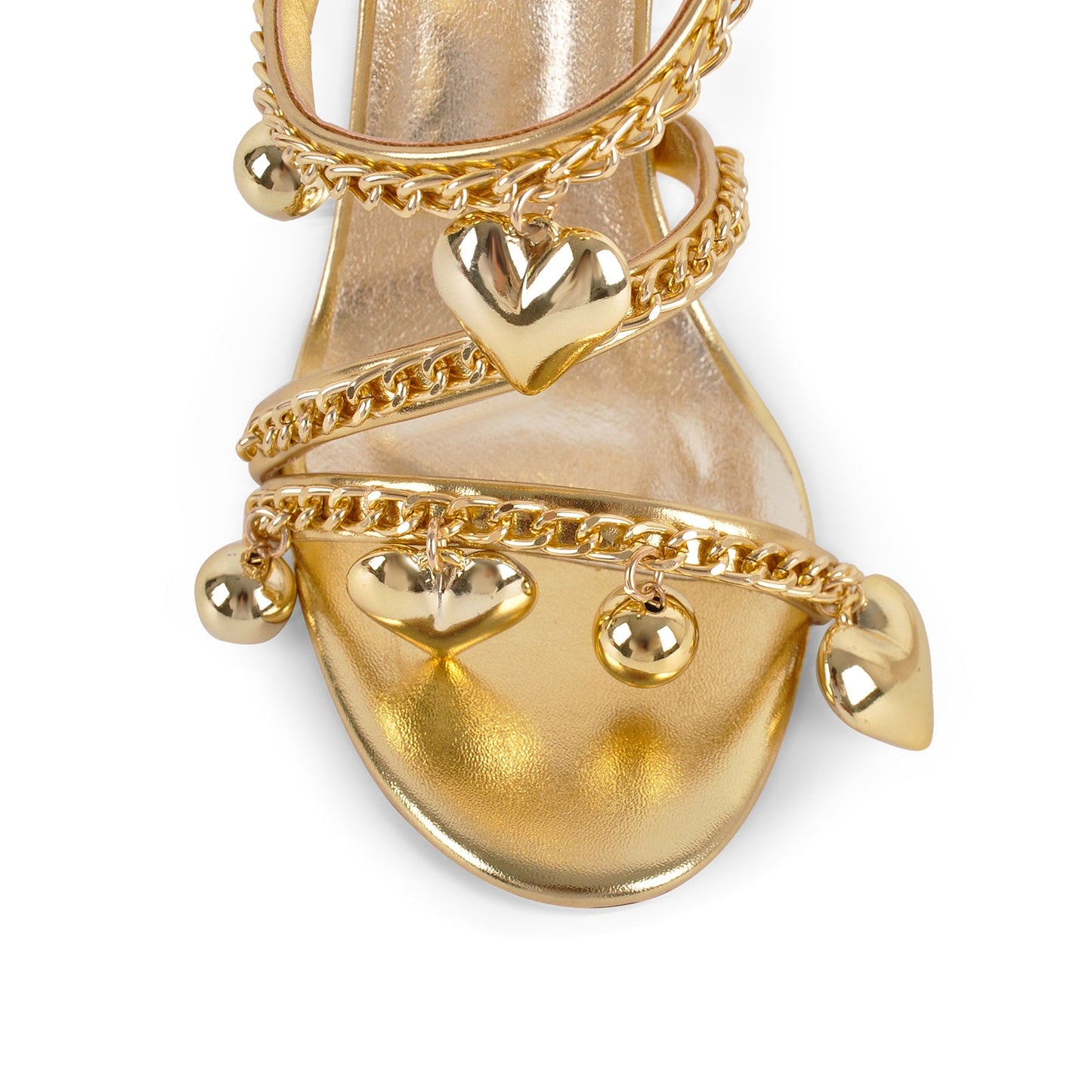 Gold Pendant Metal Chain Wrap Strap Sandals - Onlymaker