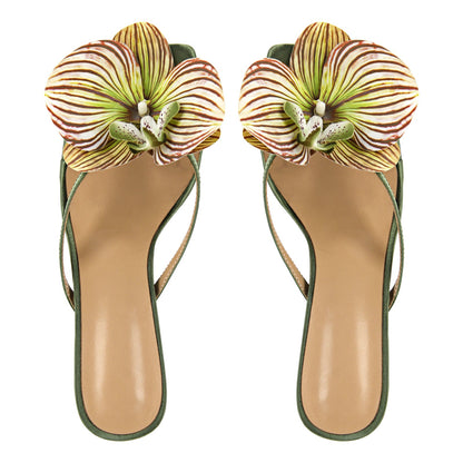 Square Toe Flower Thong Mules - Onlymaker
