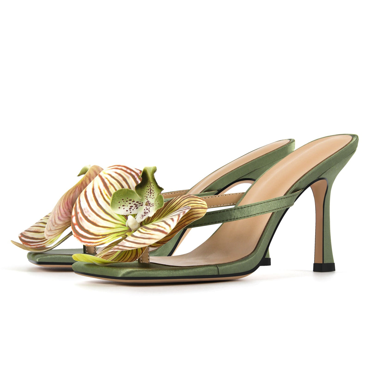 Square Toe Flower Thong Mules - Onlymaker