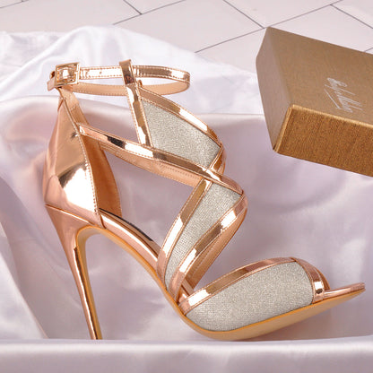 Champagne Gold Metallic Luster Glitter Cut Out Sandals - Onlymaker