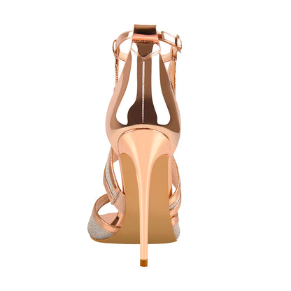 Champagne Gold Metallic Luster Glitter Cut Out Sandals - Onlymaker