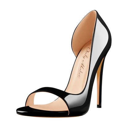 Black Open Toe Side Cut Stiletto High Heel Sandals - Onlymaker
