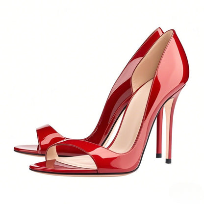 Black Open Toe Side Cut Stiletto High Heel Sandals - Onlymaker