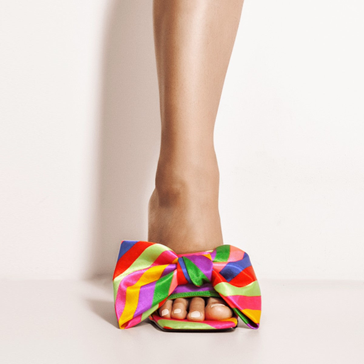Colour Bow Leather Square Toe High Stiletto Heels Sandals - Onlymaker