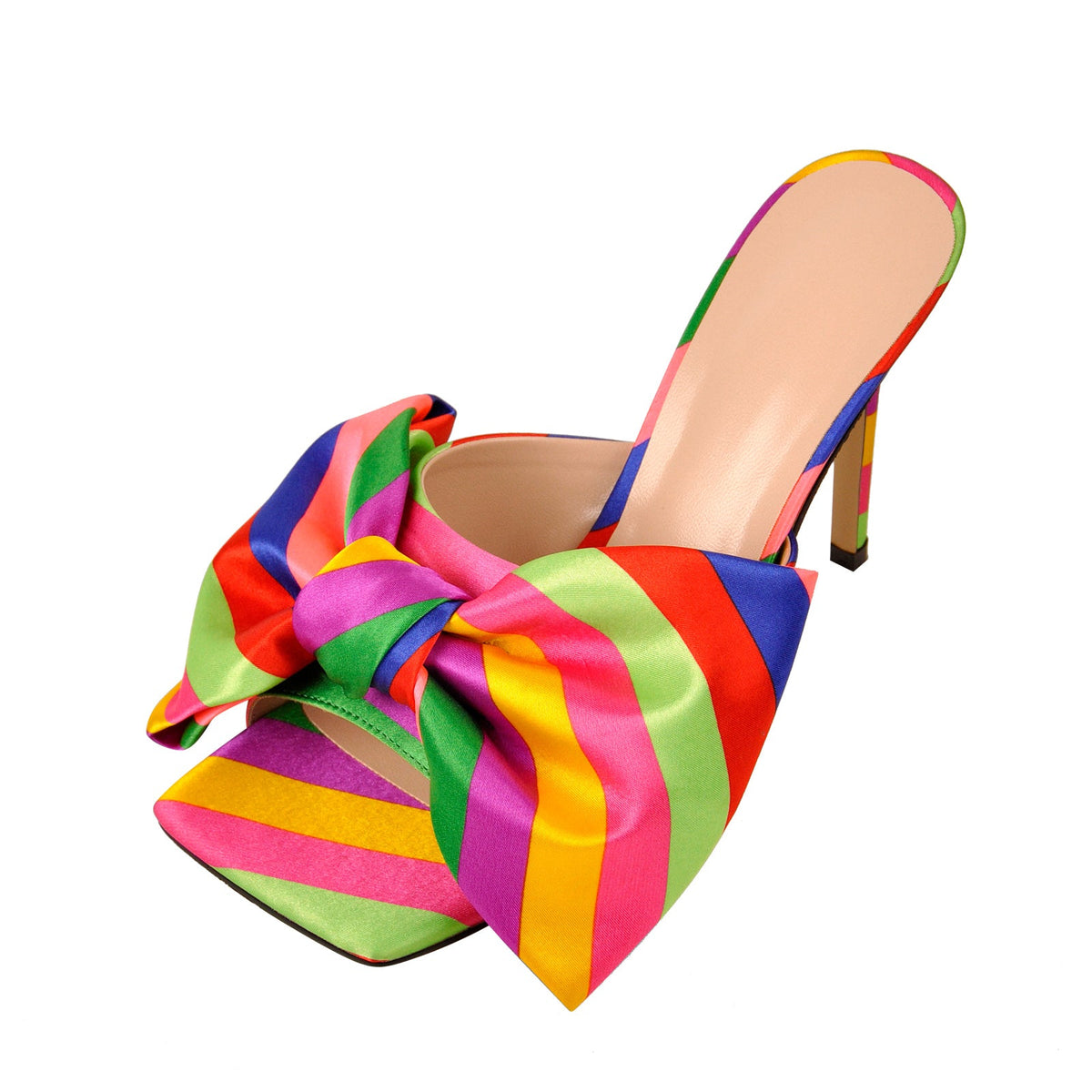 Colour Bow Leather Square Toe High Stiletto Heels Sandals - Onlymaker