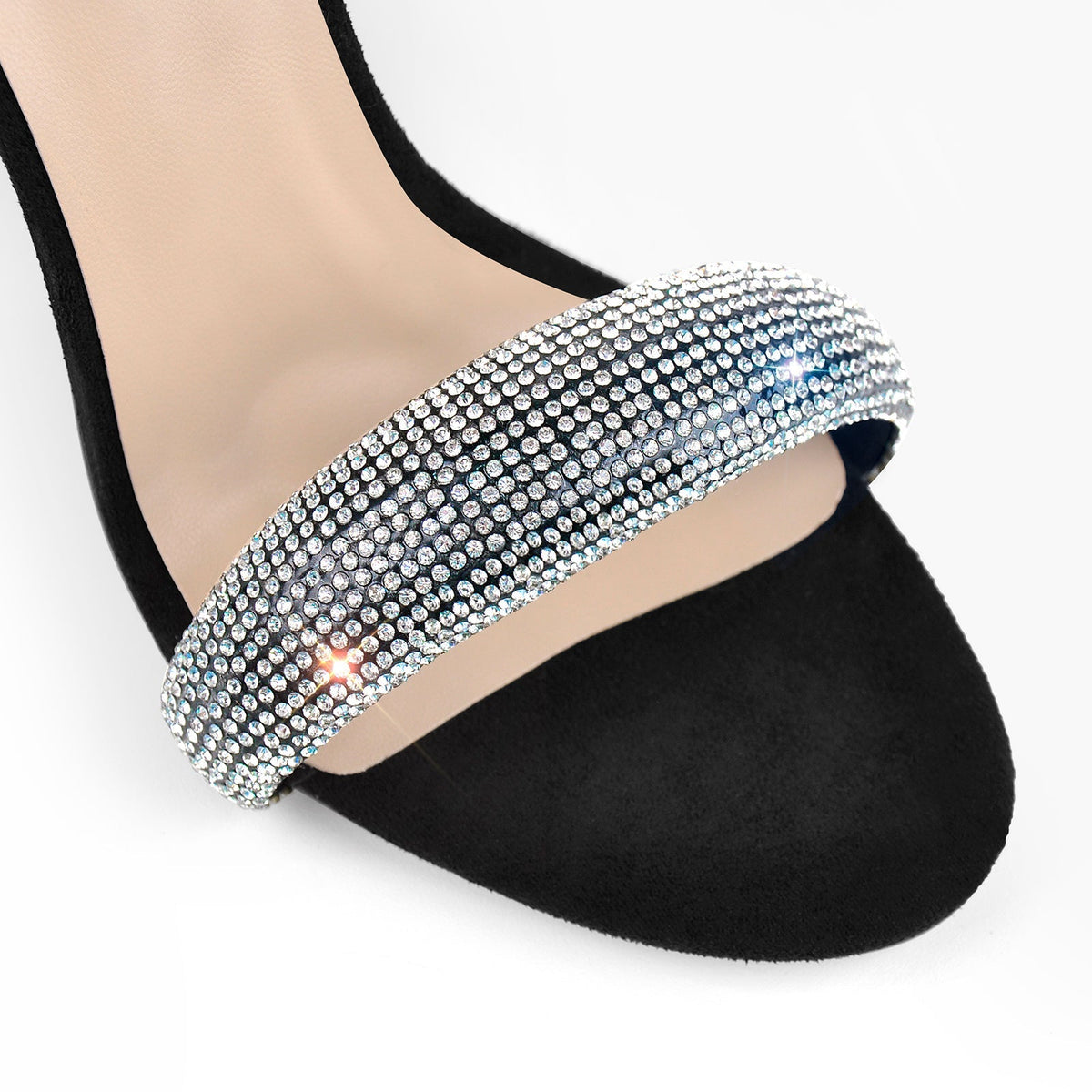Double Rhinestone Band Zipper Stiletto Sandals - Onlymaker