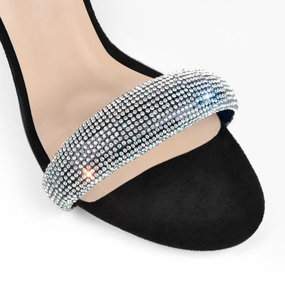 Double Rhinestone Band Zipper Stiletto Sandals - Onlymaker