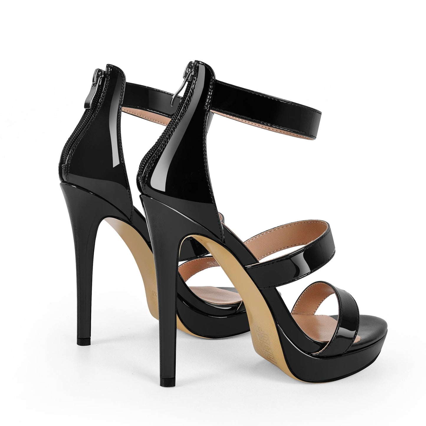 Black Ankle Zip Platform Stiletto Band Sandals - Onlymaker