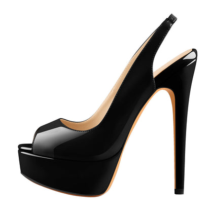 Platform Peep Toe Slingback High Heels - Onlymaker