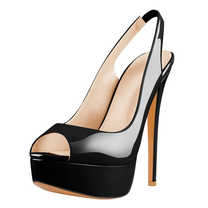 Platform Peep Toe Slingback High Heels - Onlymaker