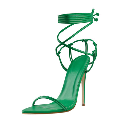 Pointed Toe Lace Up Strap High Heel Sandals - Onlymaker