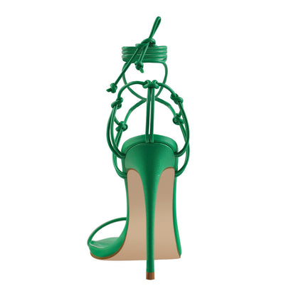 Pointed Toe Lace Up Strap High Heel Sandals - Onlymaker