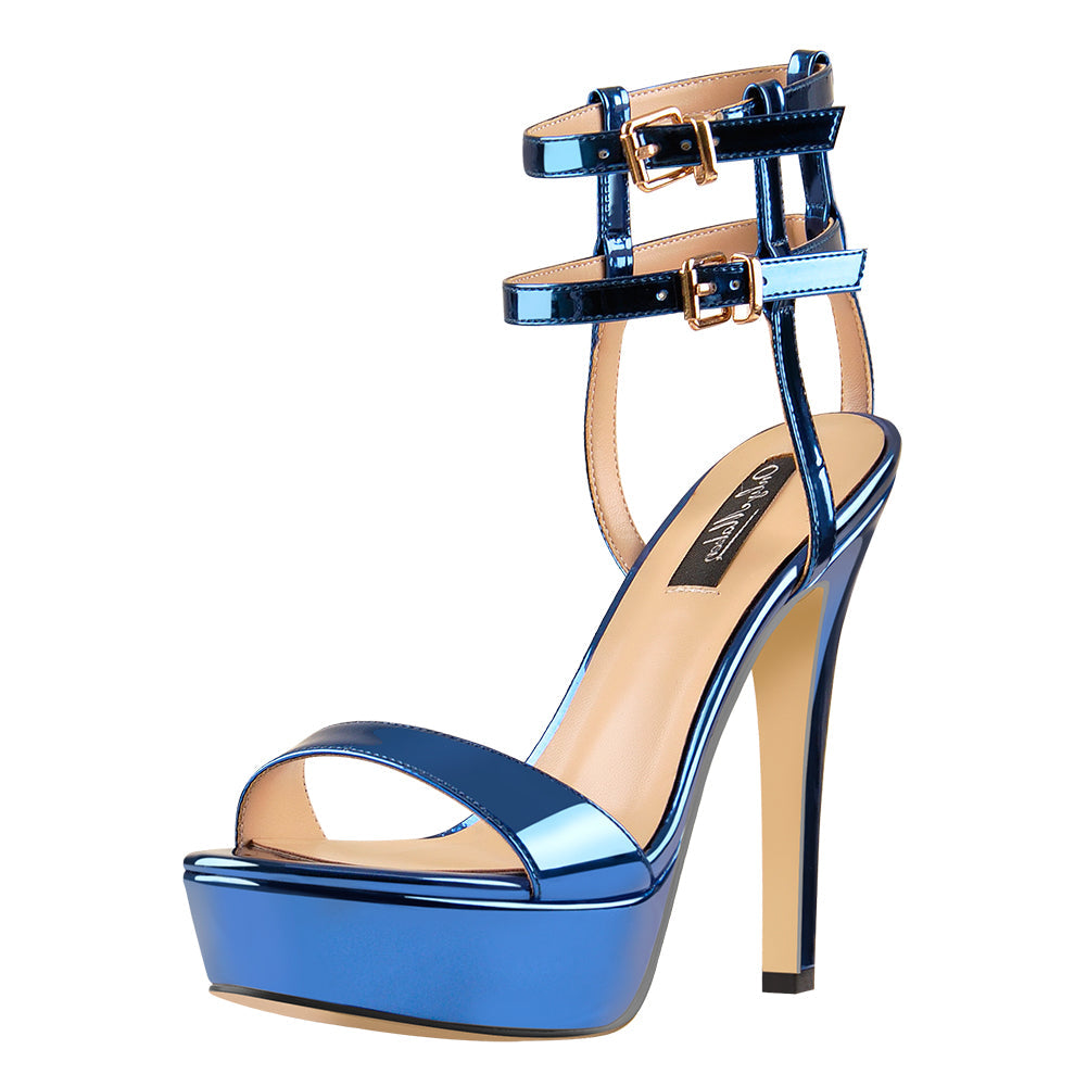 Ankle Double Buckle Strap Platform Stiletto High Heels Sandals - Onlymaker