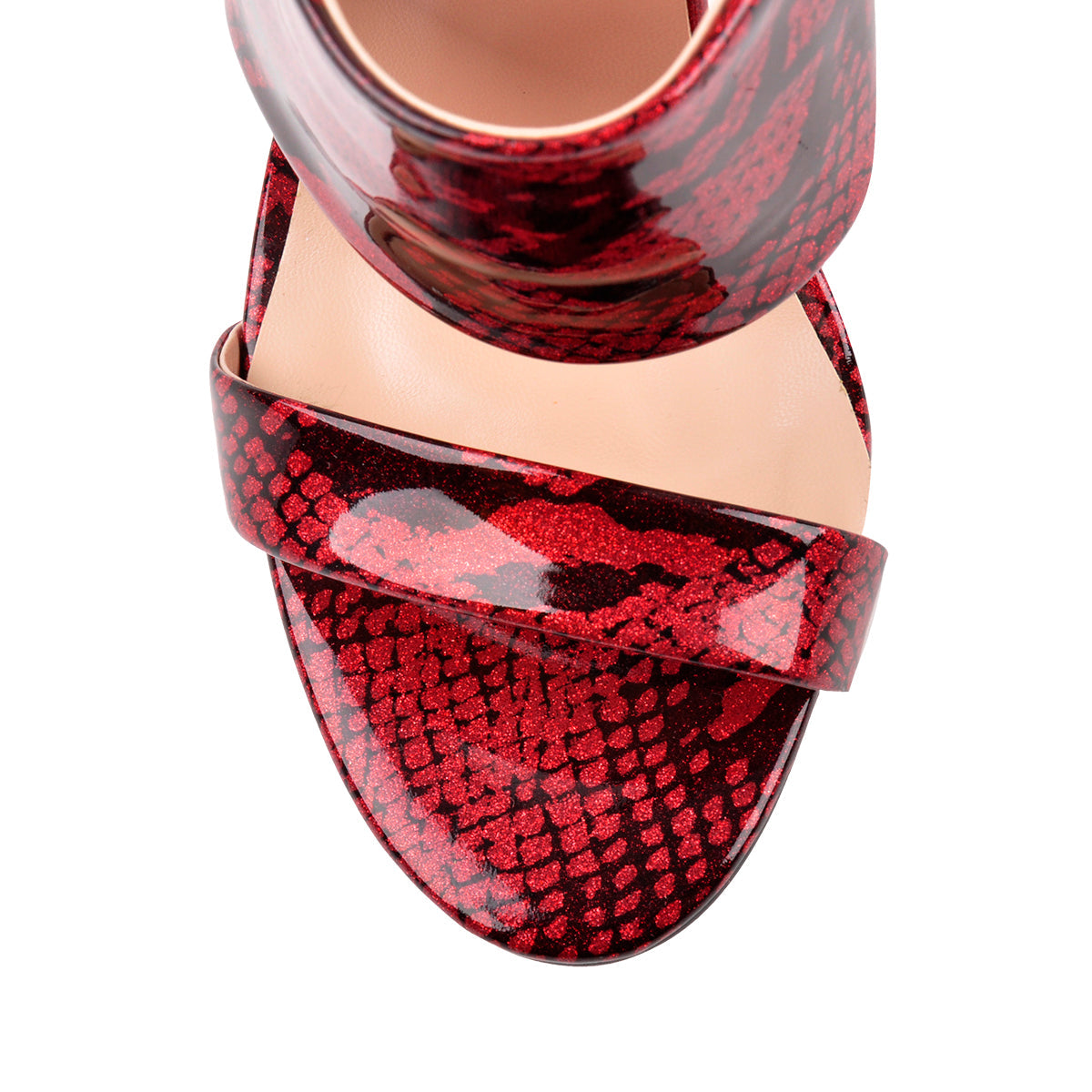 Two Band Snake Red Sandals High Heel Mules - Onlymaker