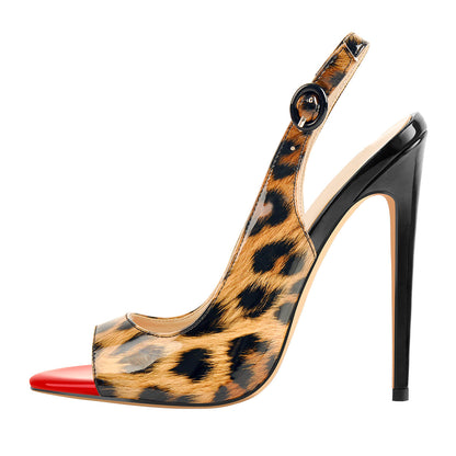 Black Red Gradient Open Toe High Heels Slingback Sandals - Onlymaker