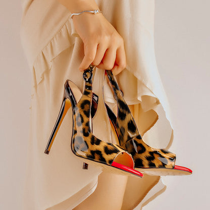 Black Red Gradient Open Toe High Heels Slingback Sandals - Onlymaker