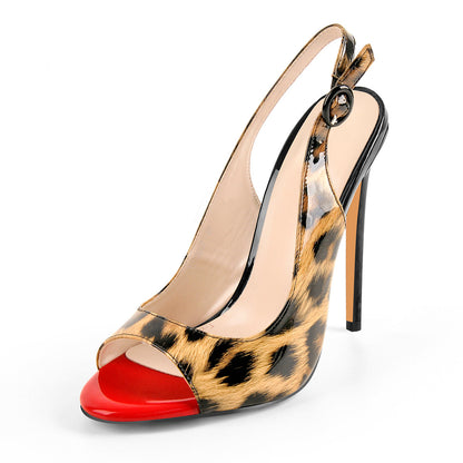 Black Red Gradient Open Toe High Heels Slingback Sandals - Onlymaker