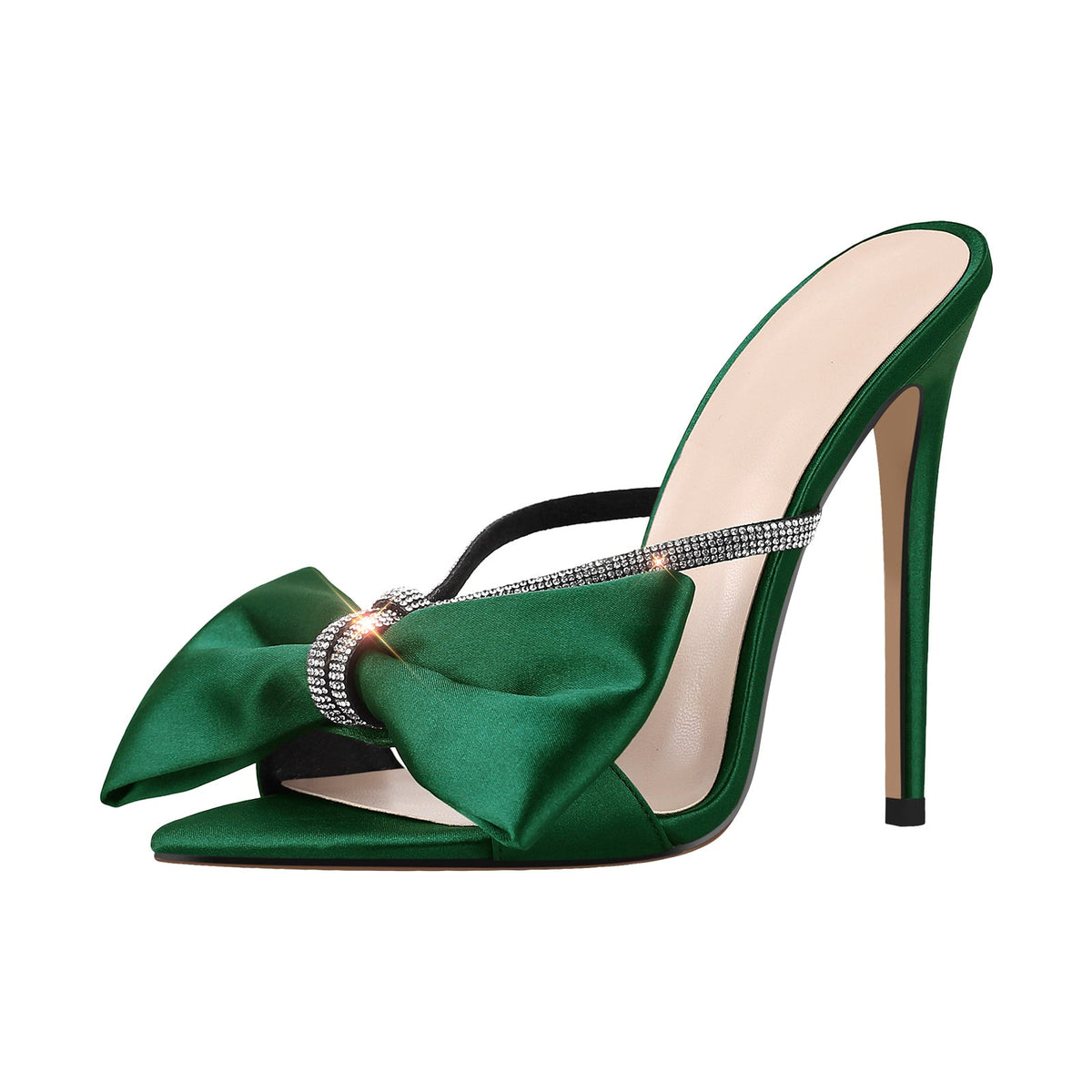 Pointed Toe Bow Rhinestones High Heel Sandals - Onlymaker