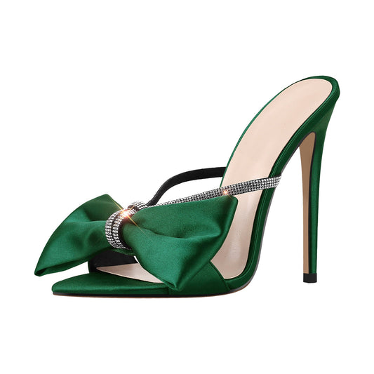 Pointed Toe Bow Rhinestones High Heel Sandals - Onlymaker